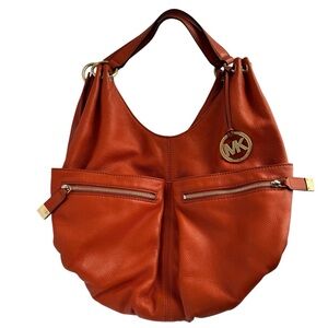 Michael Kors Pebbled Leather Hobo Bag Burnt Orange Large Slouchy Travel Purse